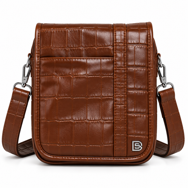 Brown Crocodile-Textured Sling Bag