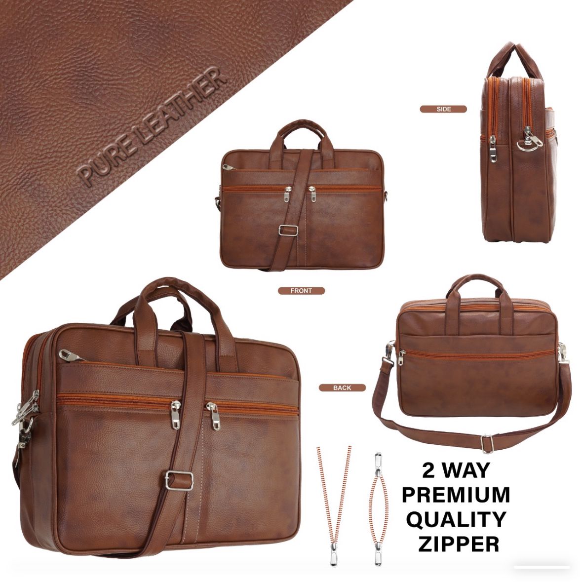 Premium front Two zip Leather Bag