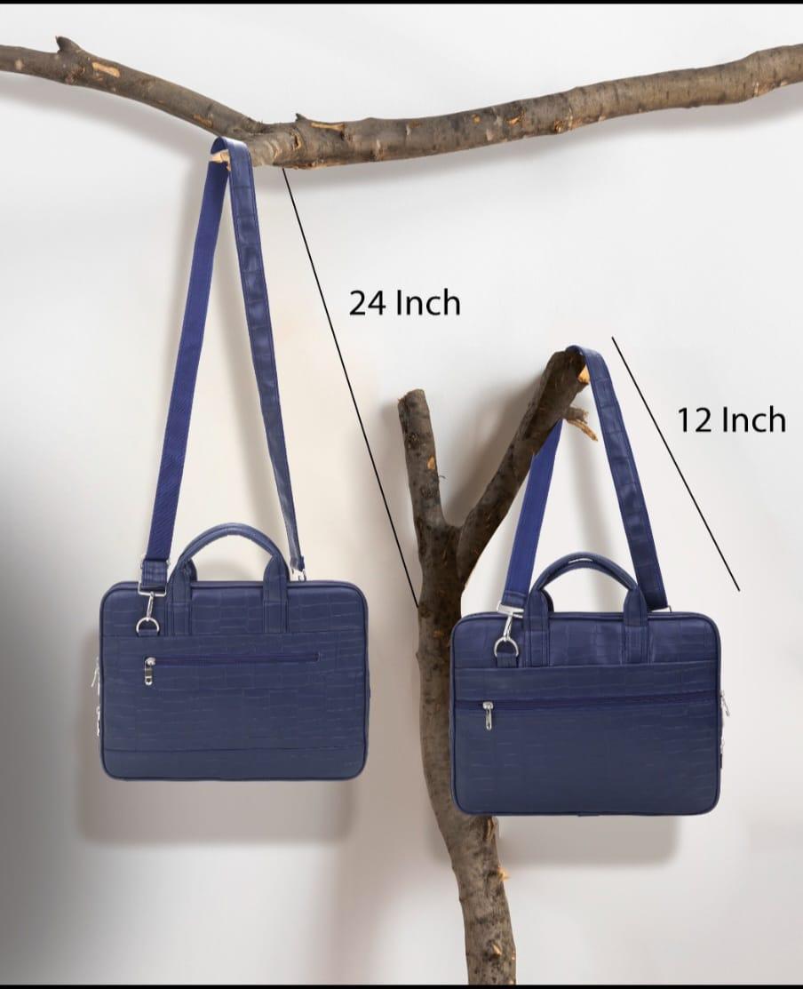 Premium PU Leather Laptop Bag. Croc-Texture, Removable Strap