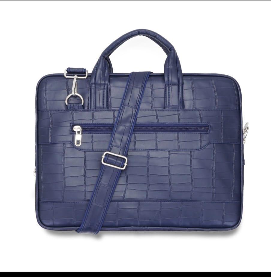 Premium PU Leather Laptop Bag. Croc-Texture, Removable Strap