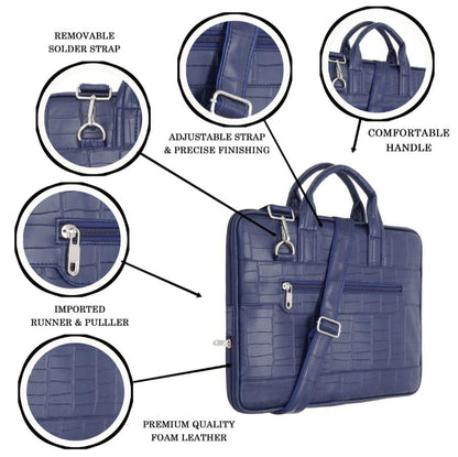 Premium PU Leather Laptop Bag. Croc-Texture, Removable Strap