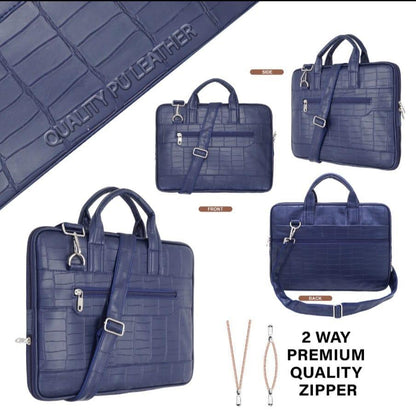 Premium PU Leather Laptop Bag. Croc-Texture, Removable Strap