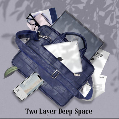 Premium PU Leather Laptop Bag. Croc-Texture, Removable Strap