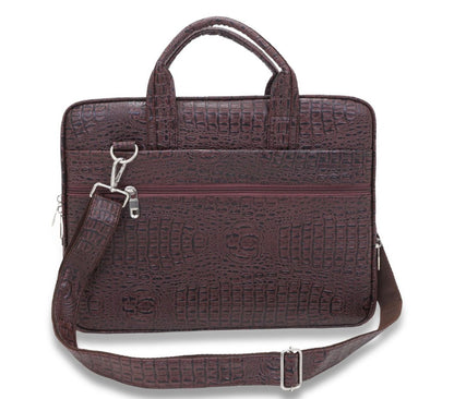 Premium Brown Croc-Texture PU Leather Laptop Bag