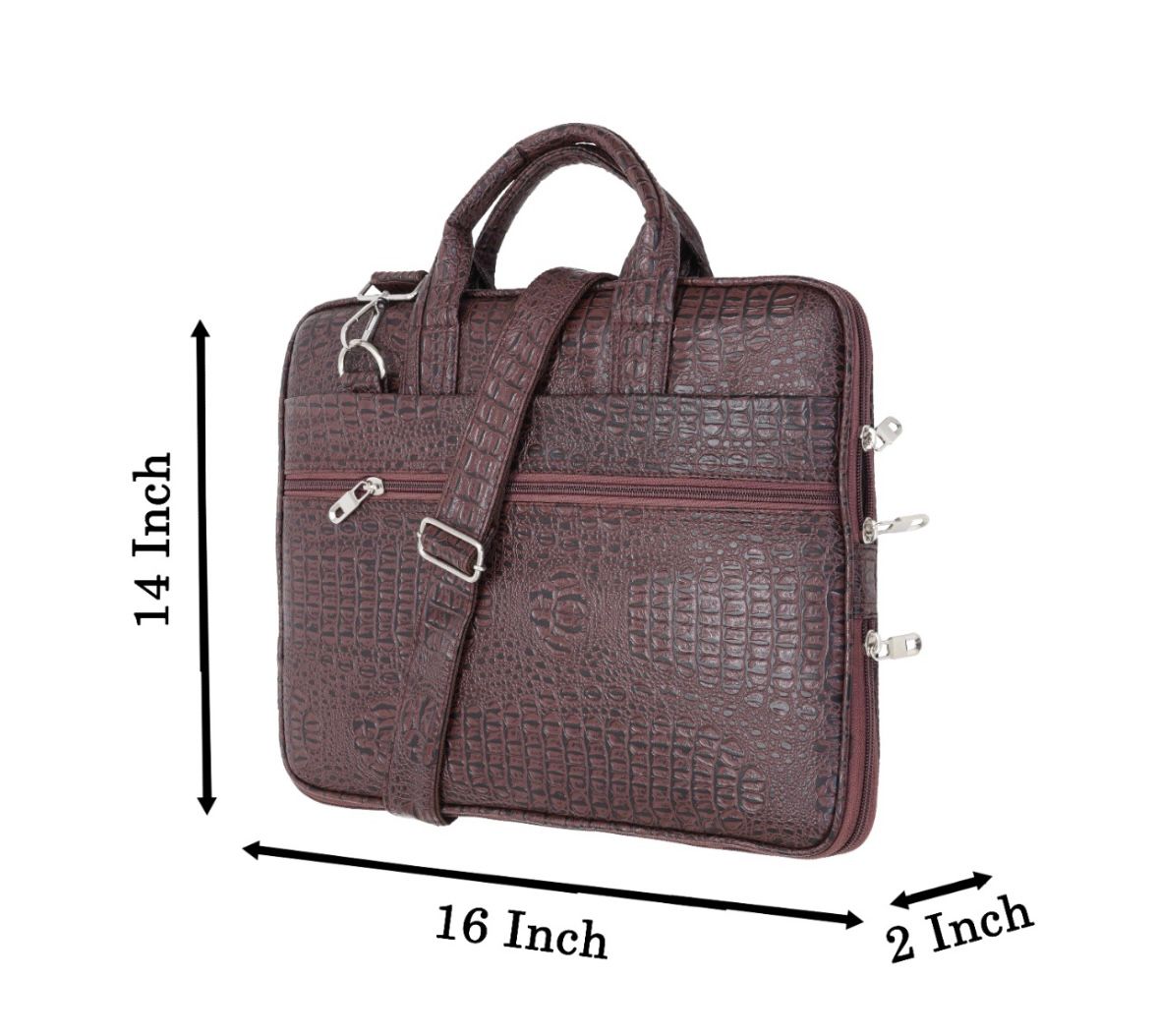 Premium Brown Croc-Texture PU Leather Laptop Bag