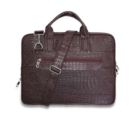 Premium Brown Croc-Texture PU Leather Laptop Bag