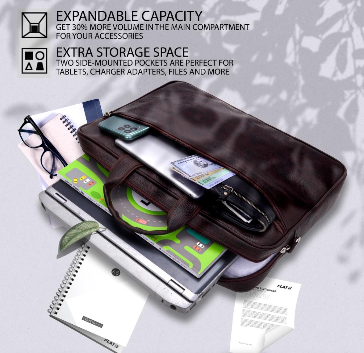 Premium Extra Brown PU Leather laptop Bag