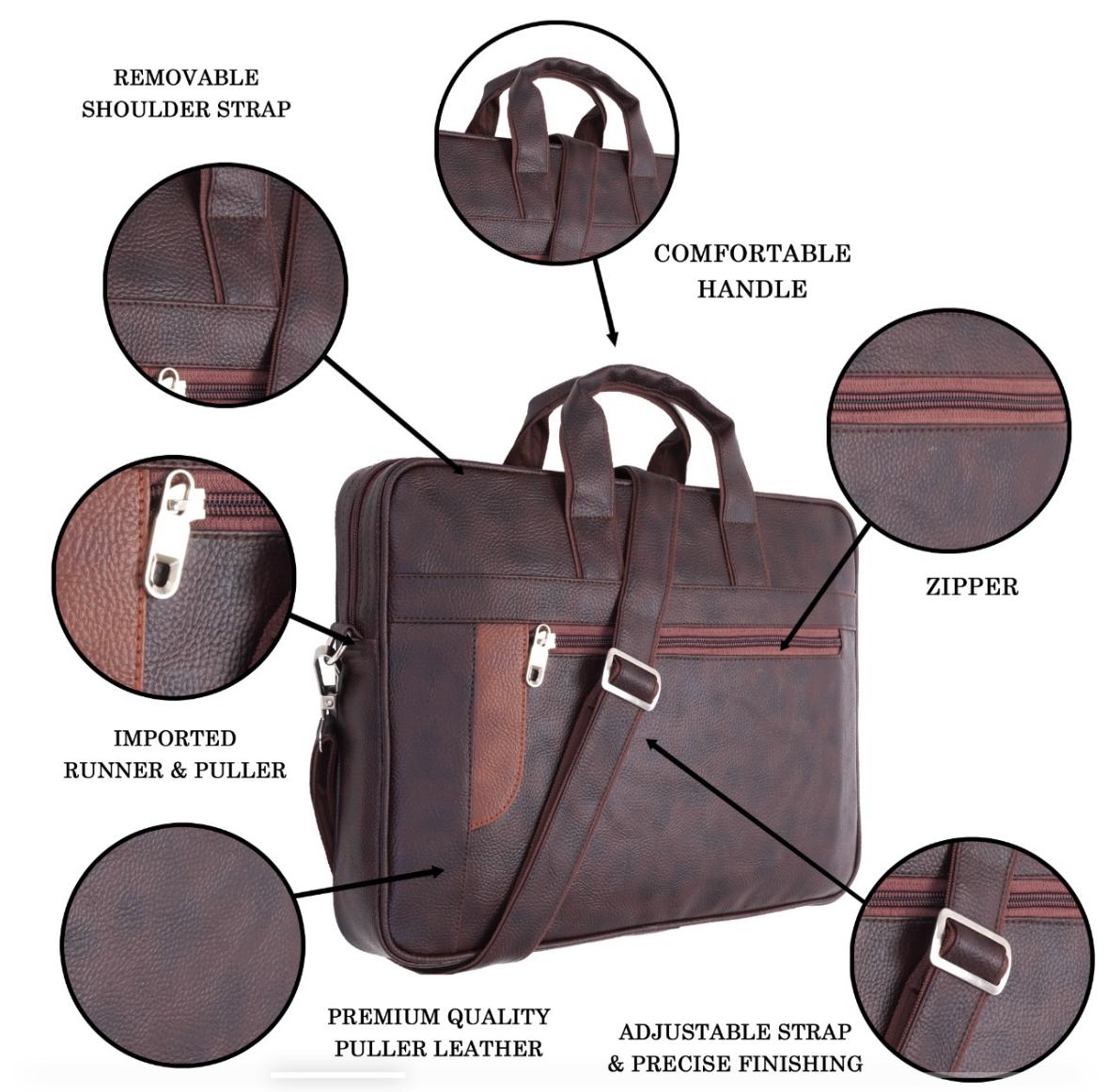 Premium Extra Brown PU Leather laptop Bag