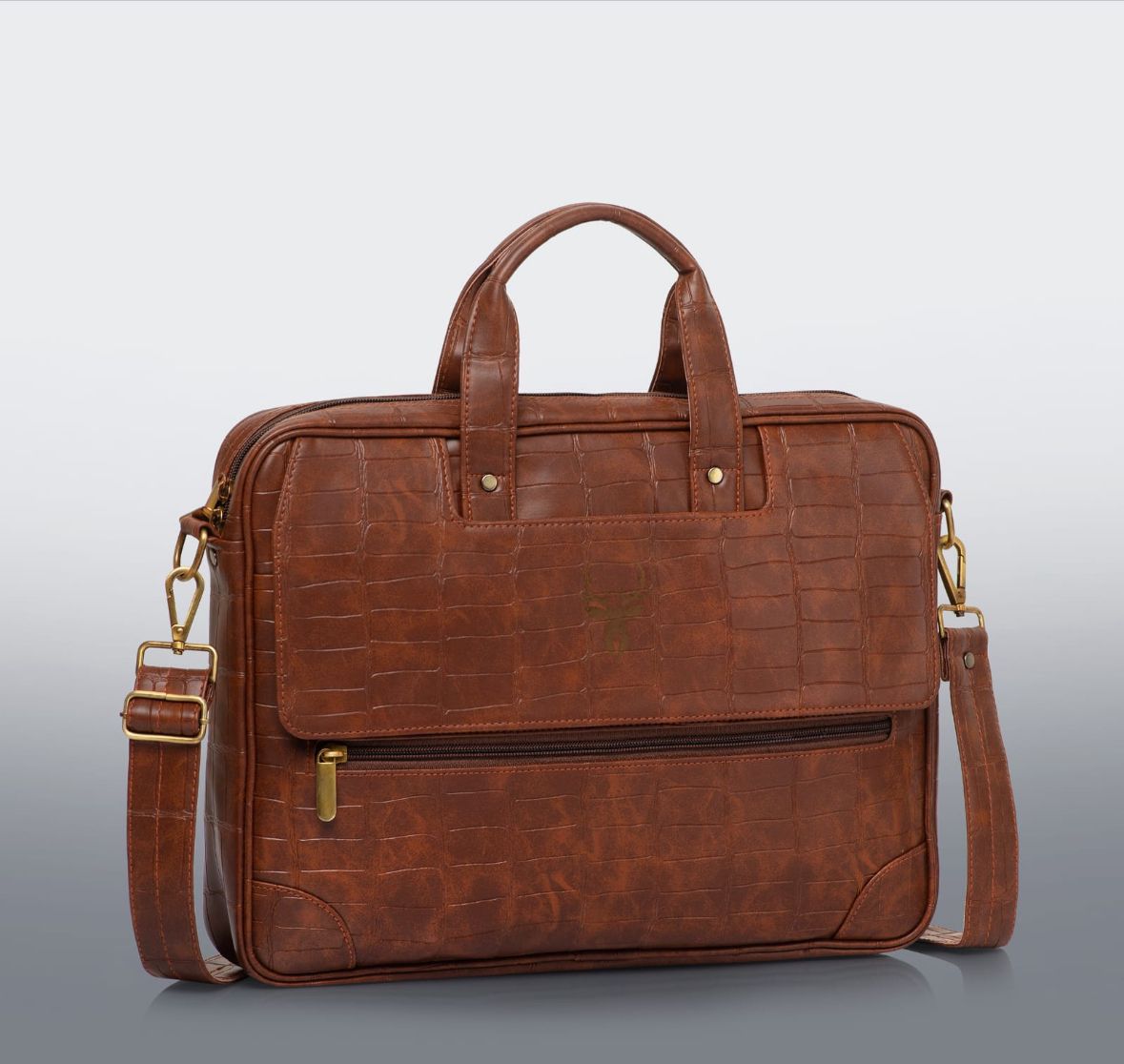 Premium Brown croco PU Leather Messenger Bag