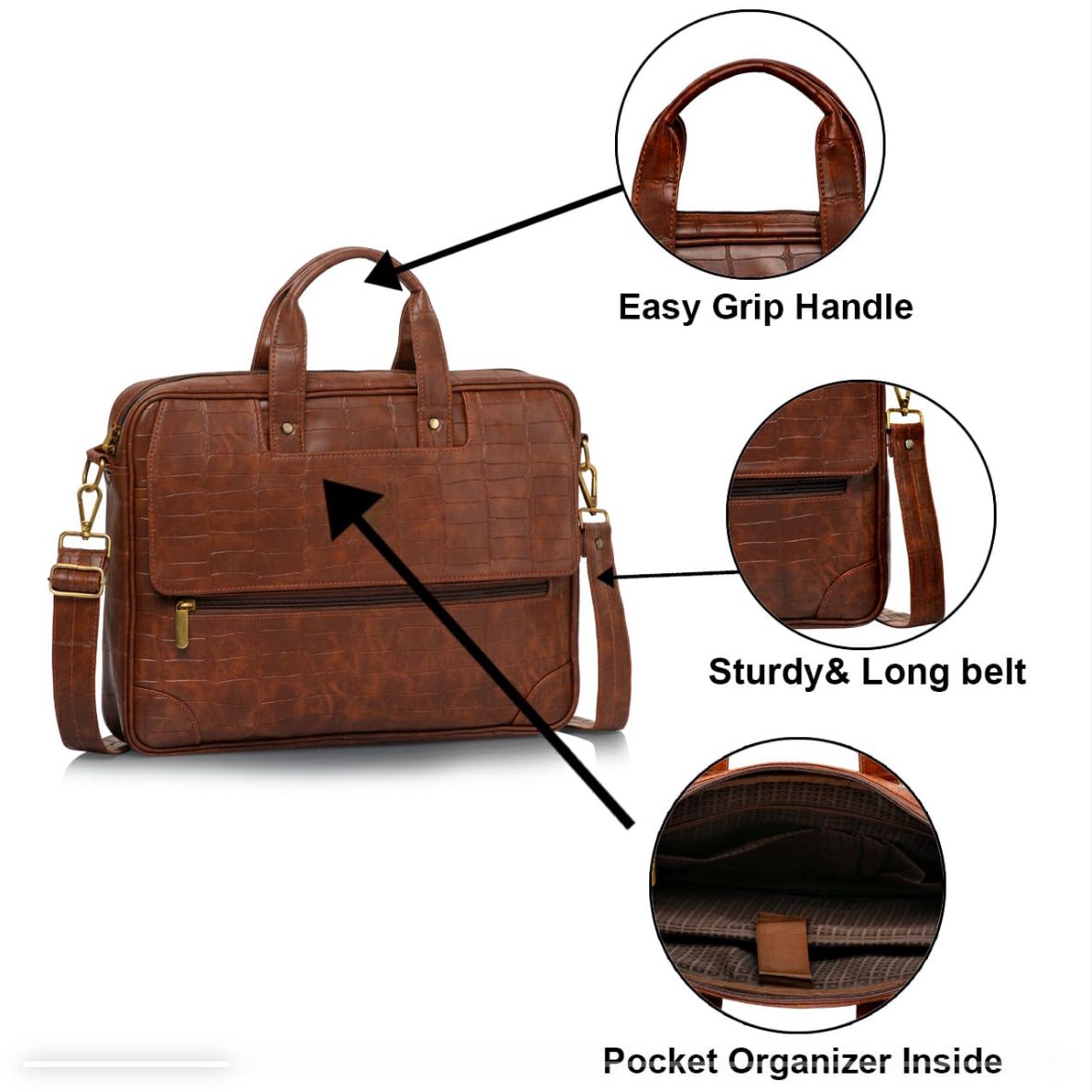 Premium Brown croco PU Leather Messenger Bag