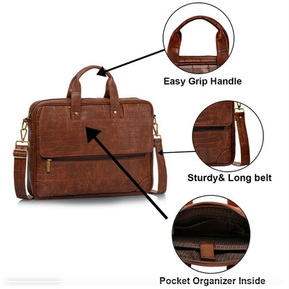 Premium Brown croco PU Leather Messenger Bag