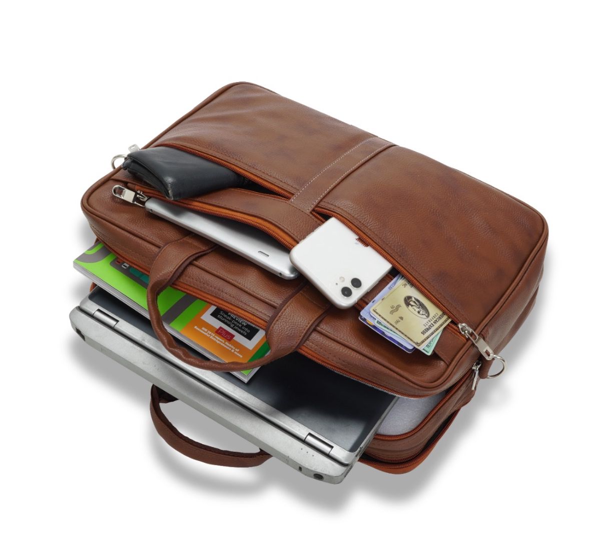 Premium front Two zip Leather Bag