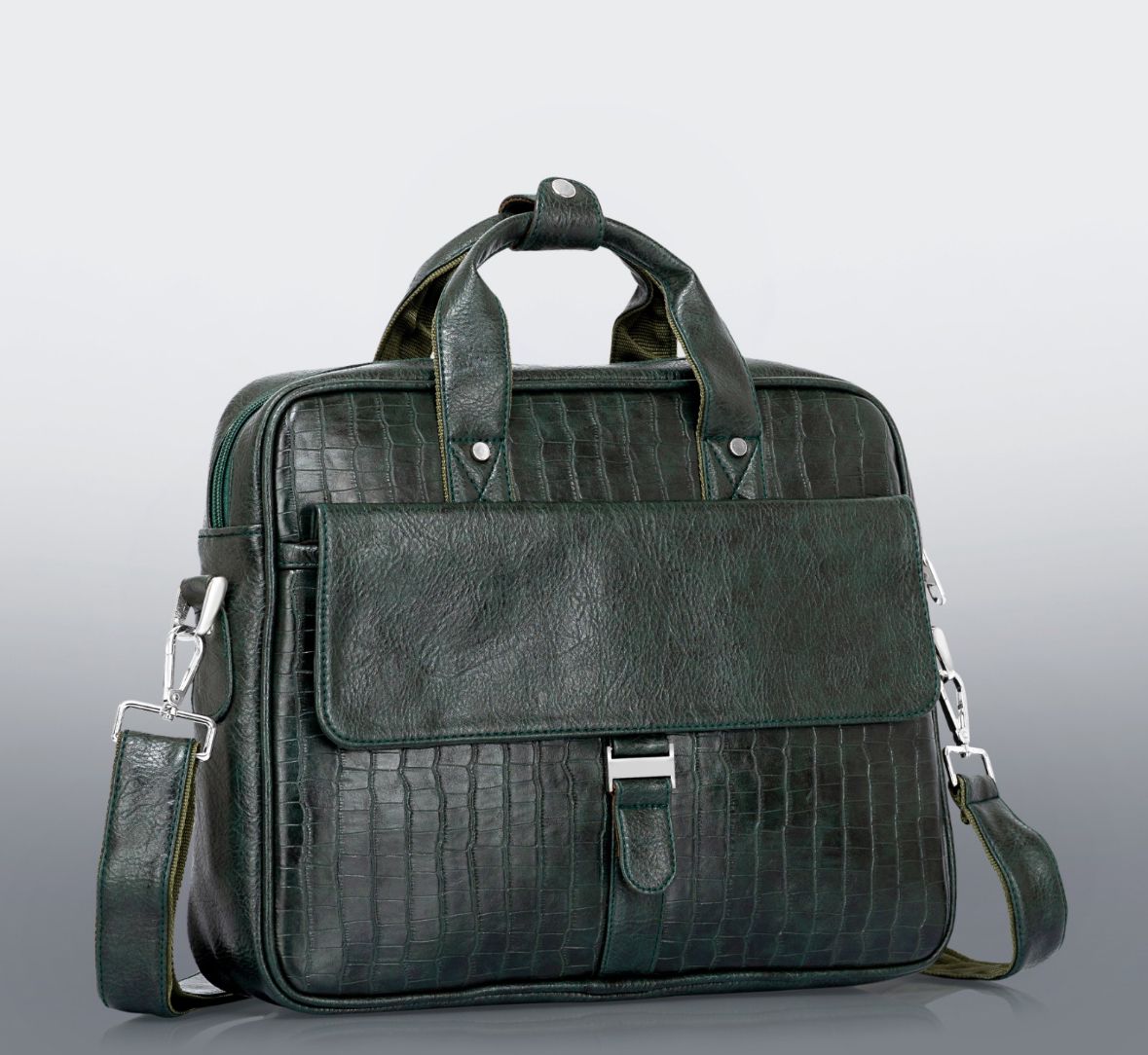 Premium Brown Croc-Texture PU Leather Laptop Bag