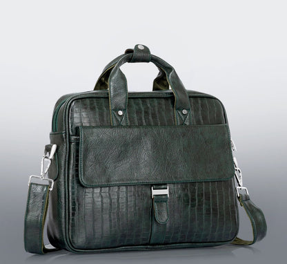 Premium Brown Croc-Texture PU Leather Laptop Bag