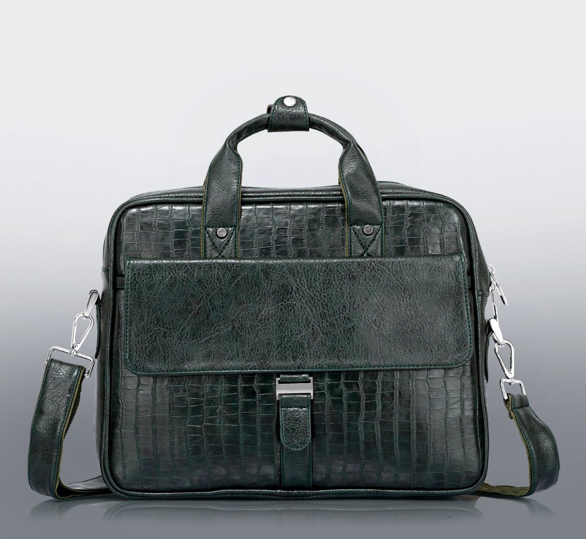 Premium Brown Croc-Texture PU Leather Laptop Bag