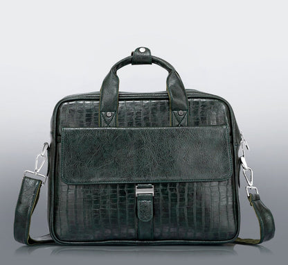 Premium Brown Croc-Texture PU Leather Laptop Bag