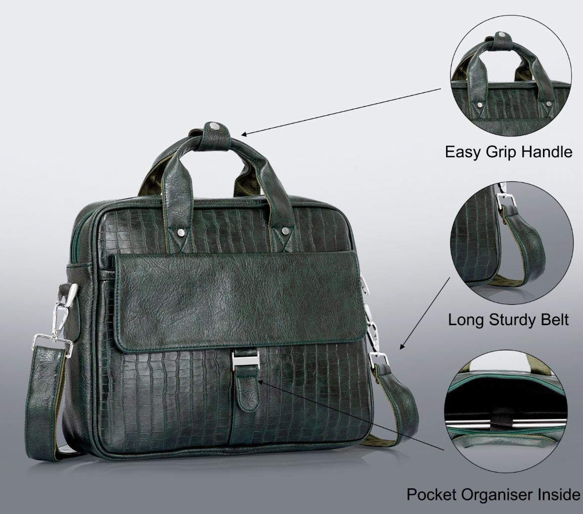 Premium Brown Croc-Texture PU Leather Laptop Bag