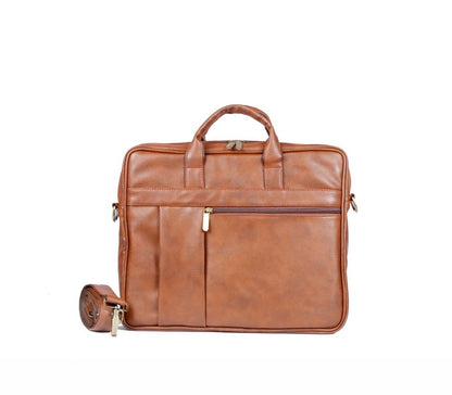 Classic Tan Brown Leather Look Laptop Bag