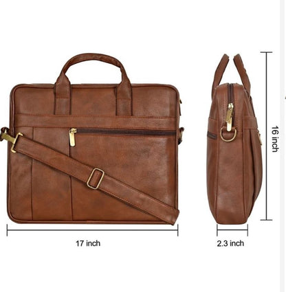 Classic Tan Brown Leather Look Laptop Bag