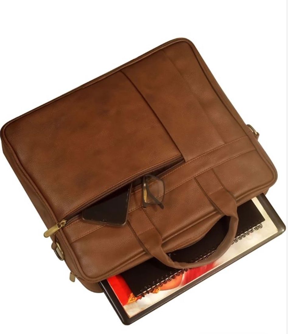 Classic Tan Brown Leather Look Laptop Bag