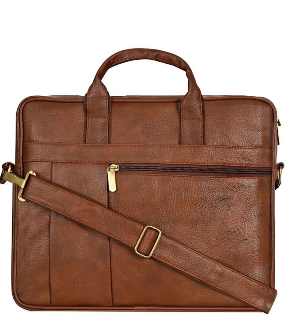 Classic Tan Brown Leather Look Laptop Bag