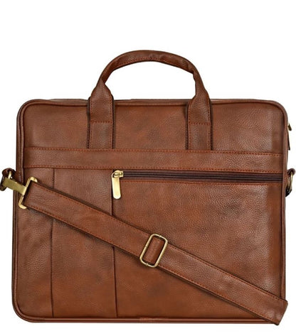 Classic Tan Brown Leather Look Laptop Bag