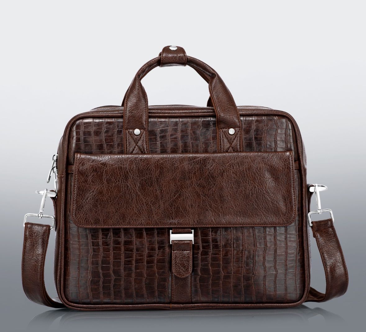 Premium Brown Croc-Texture PU Leather Laptop Bag