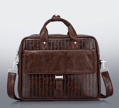 Premium Brown Croc-Texture PU Leather Laptop Bag