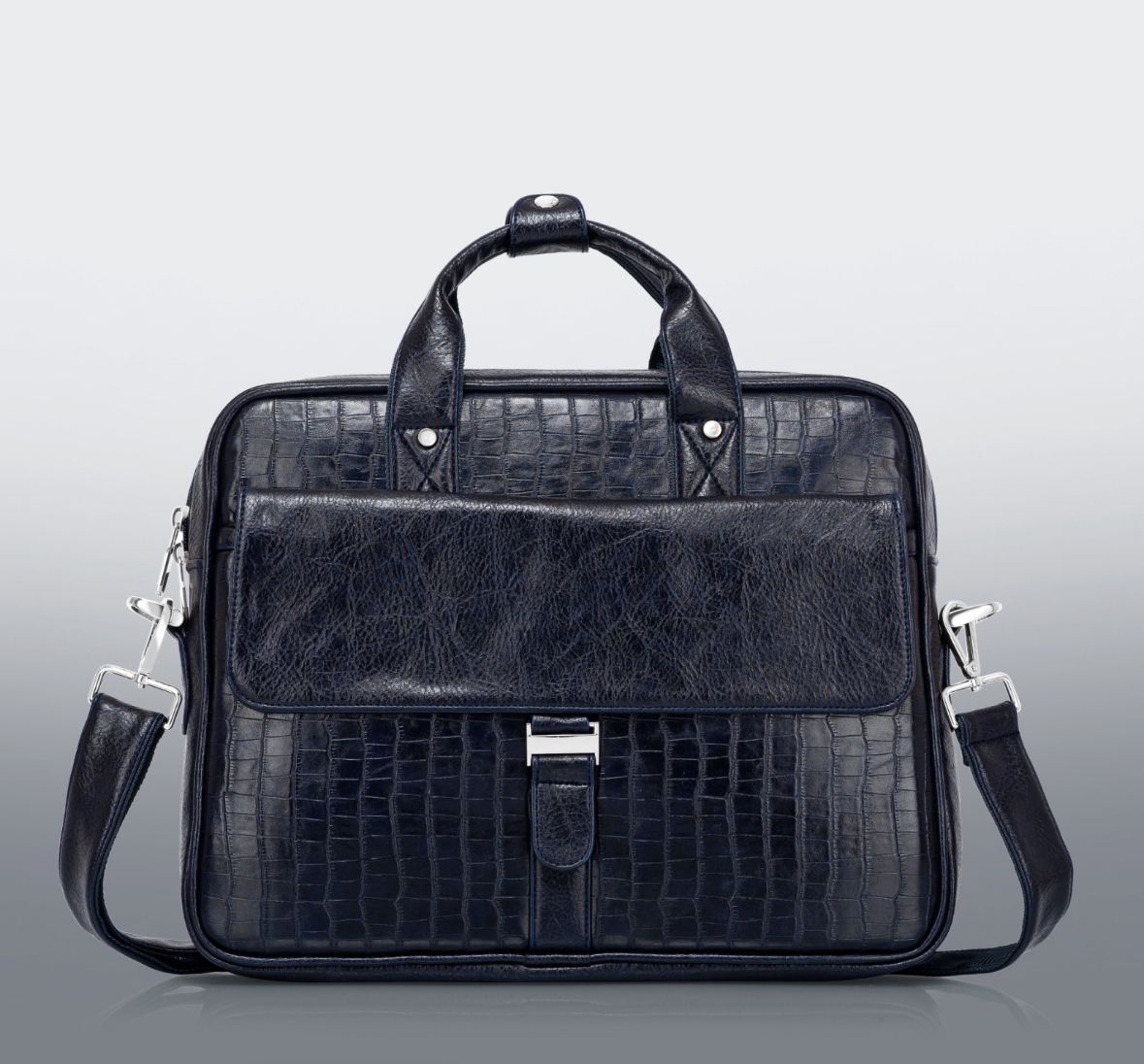 Premium Brown Croc-Texture PU Leather Laptop Bag