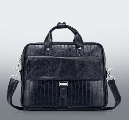 Premium Brown Croc-Texture PU Leather Laptop Bag