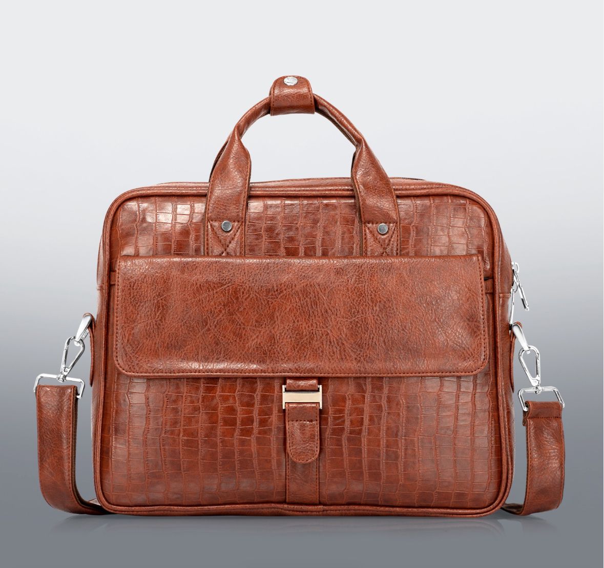 Premium Brown Croc-Texture PU Leather Laptop Bag
