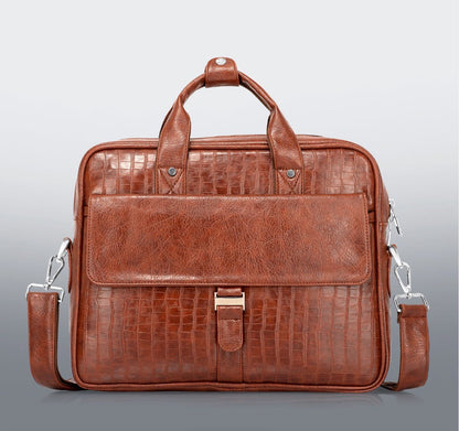 Premium Brown Croc-Texture PU Leather Laptop Bag